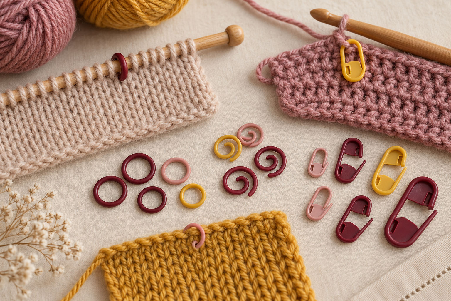 Marcapuntos cerrados, abiertos y de candado utilizados en dos agujas y crochet