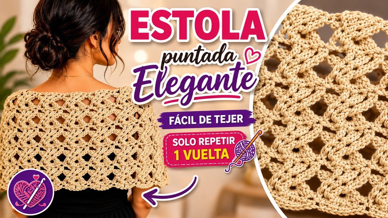 Muestra de Estola a crochet con puntada elegante de una vuelta